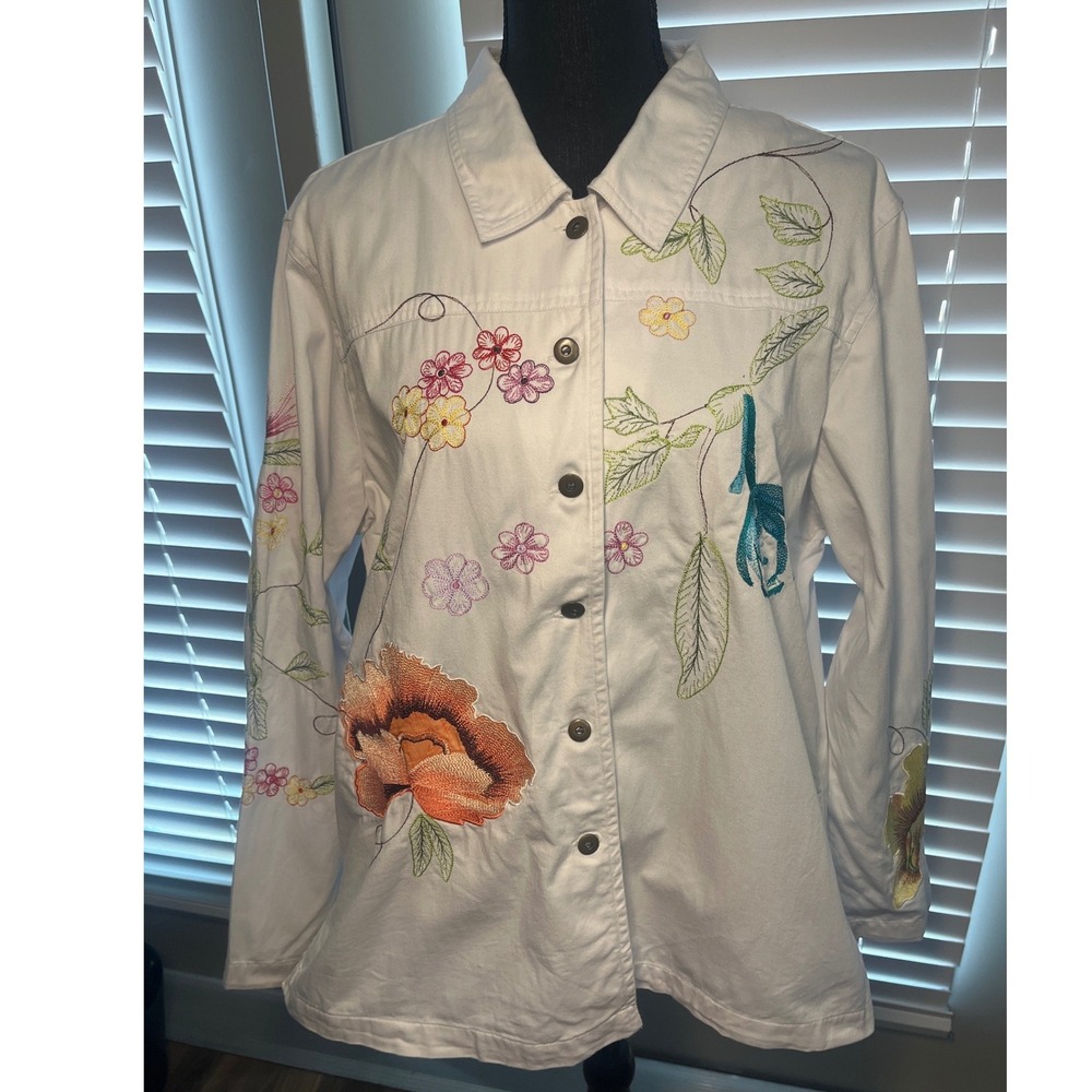 C.L.O.T.H.E.S White Floral Embroidered Cotton Shacket Jacket Womens XL Boho